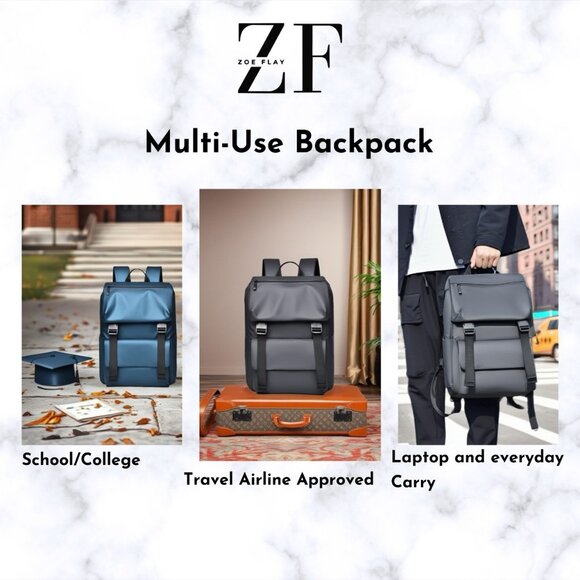 Laptop Business Backpack for Men For College & Travel Waterproof Anti Theft BLUE - Picture 8 of 13